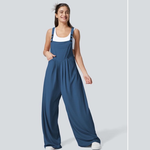Reserved 
Halara Blue wide leg Overalls jumpsuit Adjustable Strap Button - Picture 2 of 10
